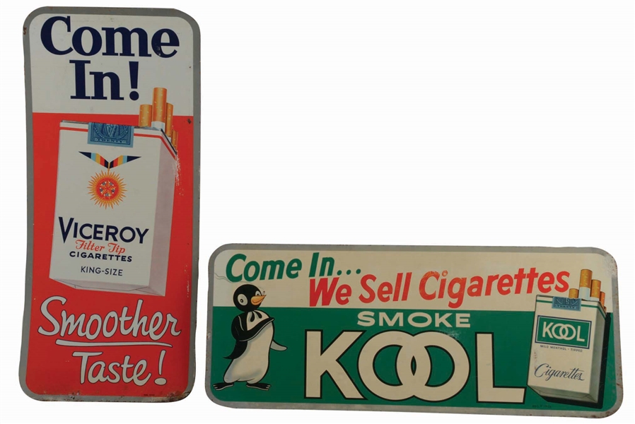 LOT OF 2: VICEROY & KOOL TIN CIGARETTE ADVERTISING SIGNS.