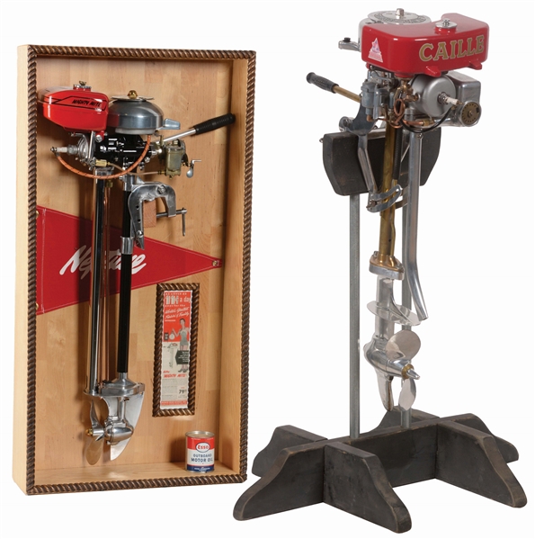 LOT OF 2: NEPTUNE MIGHTY MITE OUTBOARD ENGINE & CAILLE "RED HEAD" OUTBOARD MOTOR WITH STAND.
