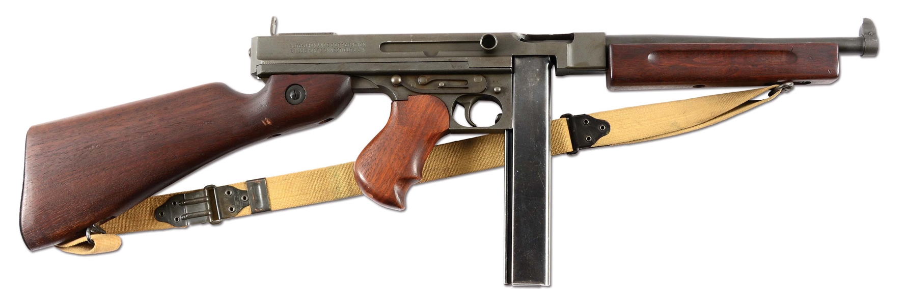 (N) ATTRACTIVE ARSENAL REFINISHED RARE M1 MODEL THOMPSON MACHINE GUN FROM WORLD WAR II ERA (CURIO AND RELIC).