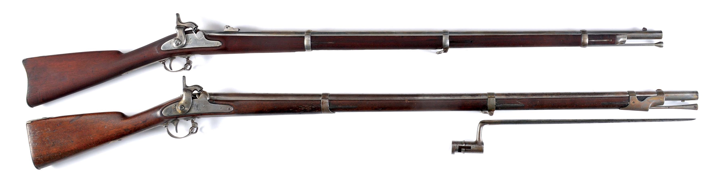 (A) LOT OF 2 CIVIL WAR PERCUSSION MUSKETS: S.N. & W.T.C CONTRACT 1861 & MODEL 1842 WITH PALMETTO MARKED LOCK.