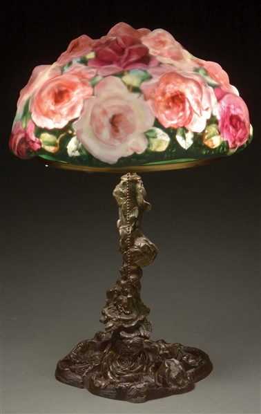 PAIRPOINT PUFFY ROSE BOUQUET TABLE LAMP.
