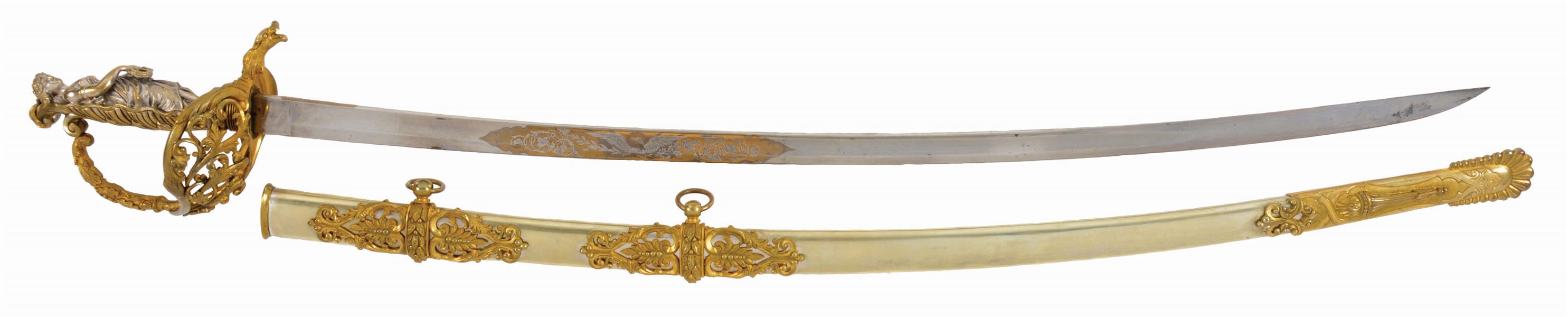 FINE STATUE HILTED PRESENTATION SWORD OF CAPTAIN CHARLES W. BAXTER.