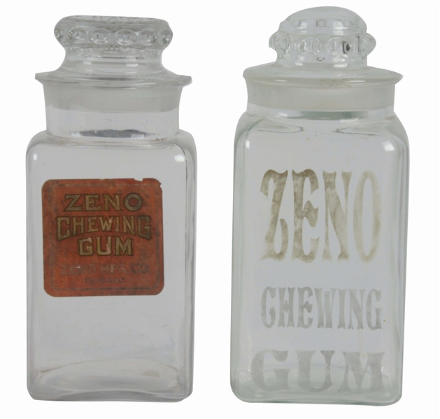 LOT OF 2: GLASS ZENO CHEWING GUM JARS.