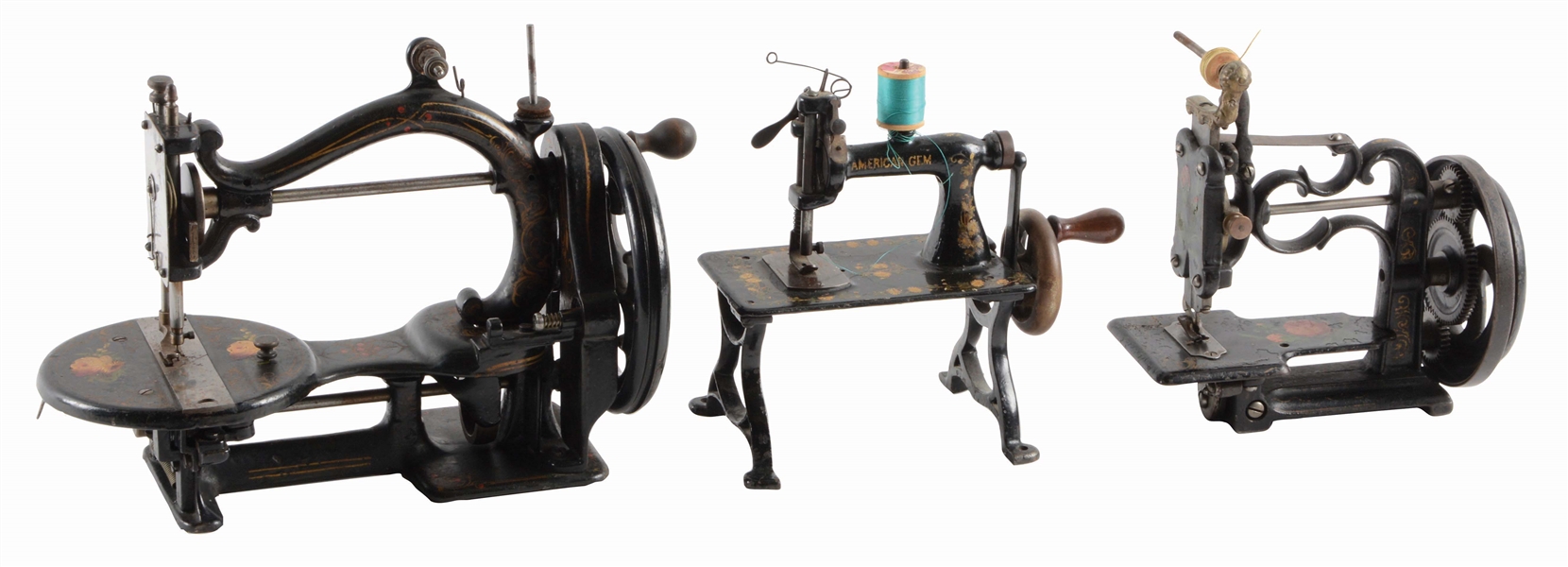 LOT OF 3: SEWING MACHINES BY AMERICAN GEM.