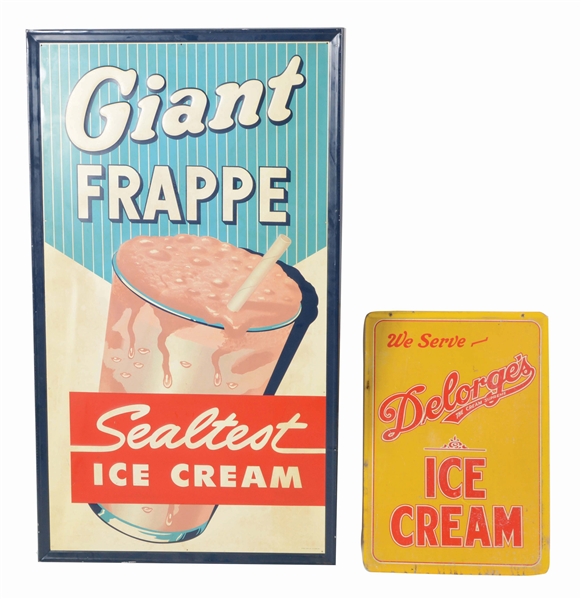 LOT OF 2: ICE CREAM ADVERTISING SIGNS.