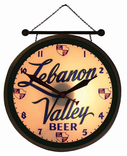 LEBANON VALLEY LIGHT-UP BEER CLOCK.