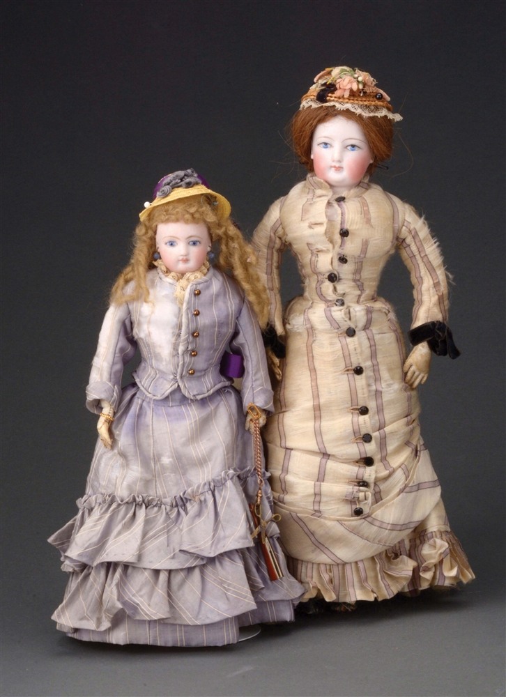 LOT OF 2 1880S PERIOD FRENCH FASHION-TYPE DOLLS.