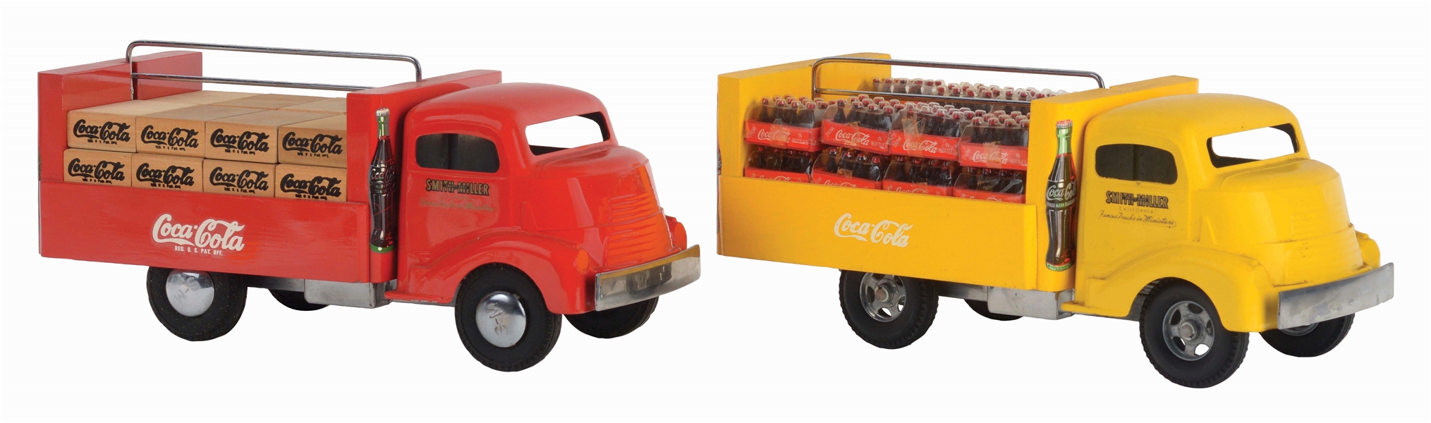 LOT OF 2: PRESSED STEEL AMERICAN MADE SMITH-MILLER COCA-COLA TRUCKS.