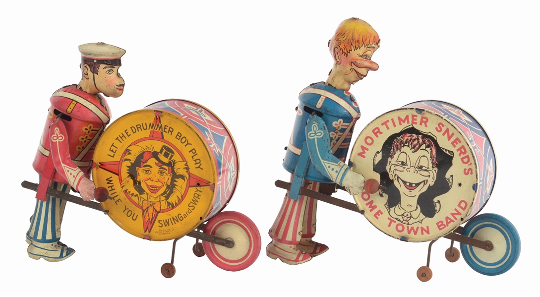 LOT OF 2: MARX TIN-LITHO WIND-UP HOMETOWN BAND TOYS.