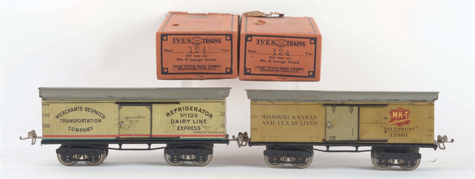 LOT OF 2: IVES O-GAUGE BOXCARS.