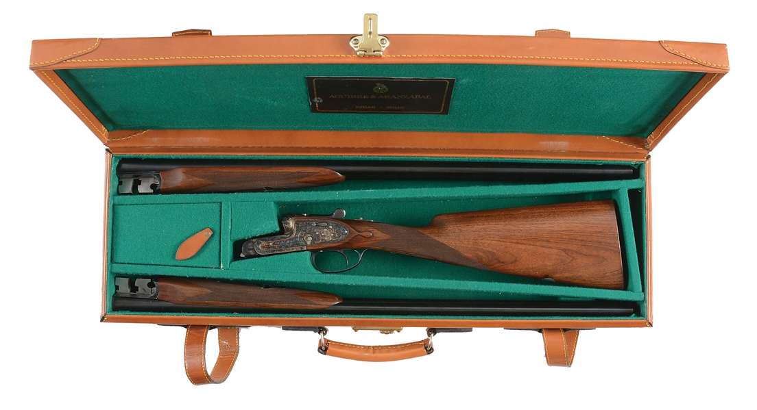 (M) AYA GRADE TWO DOUBLE BARREL SHOTGUN WITH TWO SETS OF BARRELS IN 28 GAUGE AND 20 GAUGE WITH CASE.