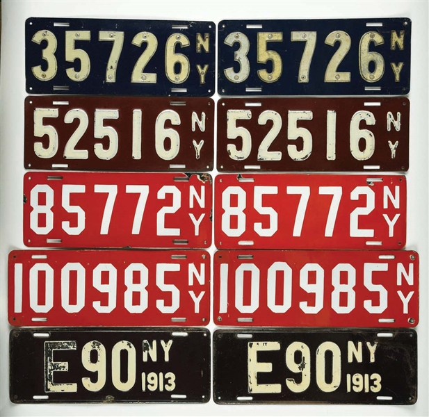 COMPLETE SET OF PAIRS OF NEW YORK LICENSE PLATES.