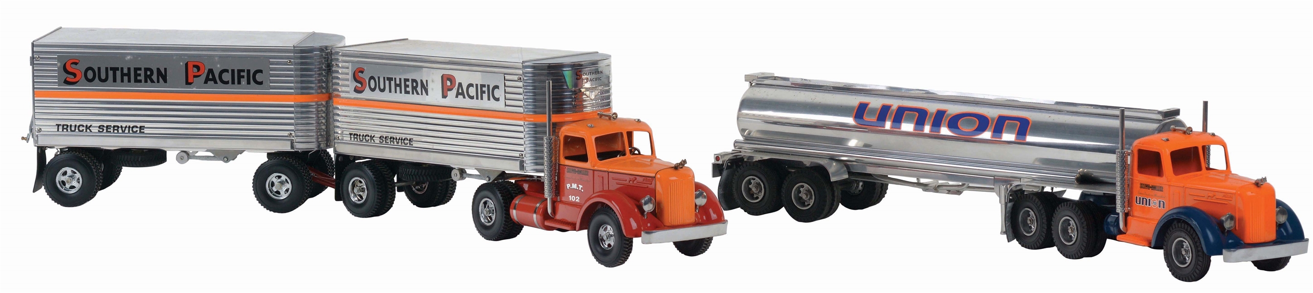 LOT OF 2 CONTEMPORARY FRED THOMPSON UNION-76 TANKER AND SOUTHERN PACIFIC TRUCKS.