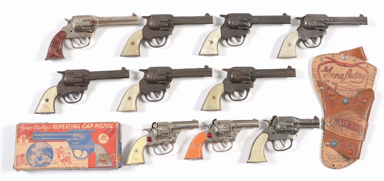 LOT OF 10: VARIOUS GENE AUTRY AND LONE RANGER CAP PISTOLS.