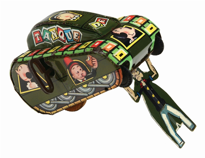 RARE HAND-PAINTED AND TIN-LITHO WIND-UP MARX TURNOVER TANK.