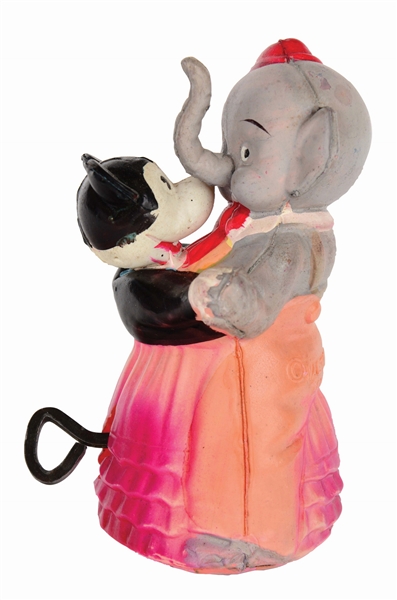 PRE-WAR JAPANESE TIN AND CELLULOID WALT DISNEY WIND-UP ELMER ELEPHANT AND MINNIE MOUSE DANCING TOY.