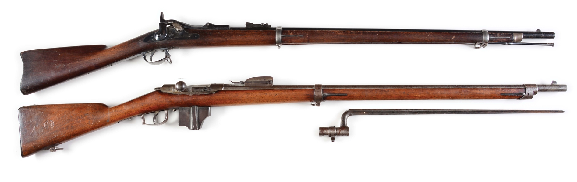 (A) LOT OF TWO: SPRINGFIELD MODEL 1873 TRAPDOOR AND DUTCH BEAUMONT RIFLES.