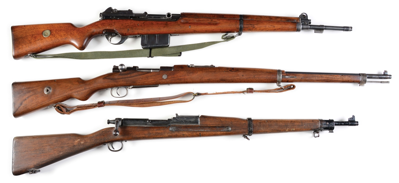 (C) LOT OF THREE: EGYPTIAN CONTRACT FN49, TURKISH MAUSER, AND PARRIS AND DUN TRAINING RIFLES.2 MILITARY RIFLES AND 1 REPLICA.
