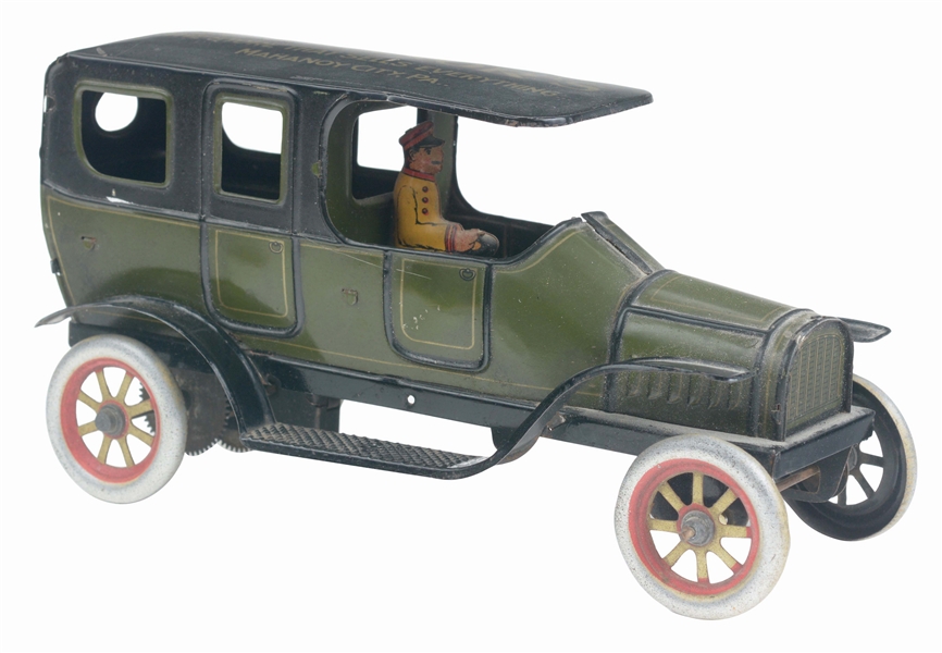 GERMAN TIN-LITHO WIND-UP ADVERTISING LIMOUSINE TOY.