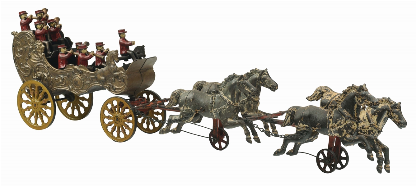 EXTREMELY RARE IVES CAST IRON HORSE DRAWN BAND WAGON.