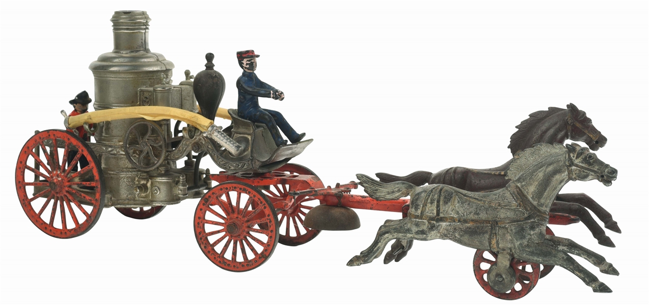IDEAL TWO HORSE DRAWN CAST IRON PUMPER.