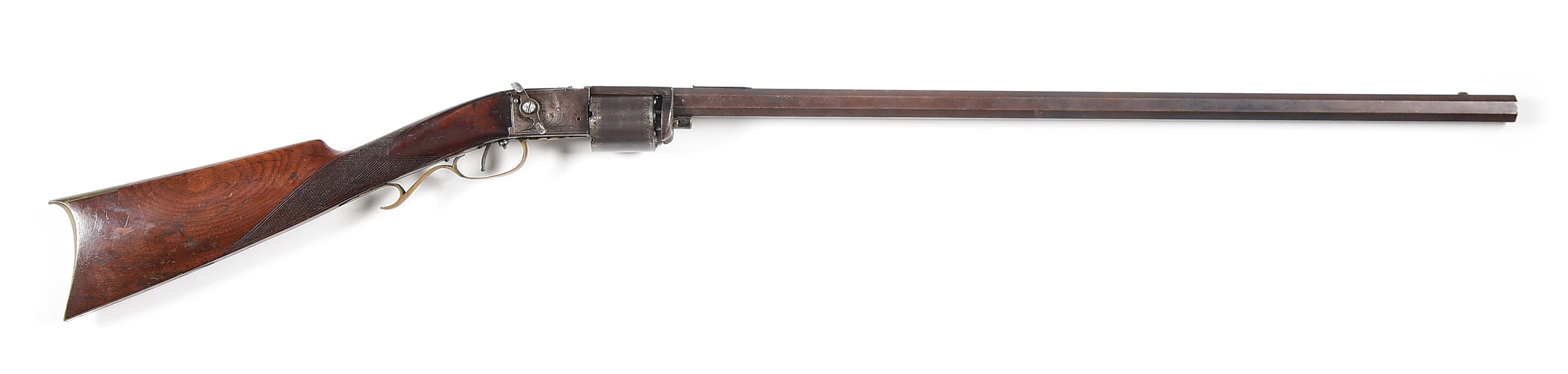 (A) UNUSUAL UNMARKED CIRCA 1840S HAMMERLESS REVOLVING RIFLE.
