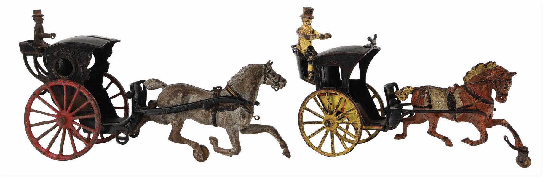 LOT OF 2: CAST-IRON AMERICAN MADE HANSOM CAB TOYS.