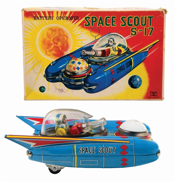 JAPANESE TIN-LITHO BATTERY-OPERATED SPACE SCOUT S-17 VEHICLE.