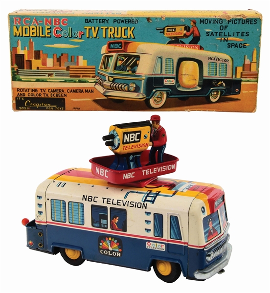 JAPANESE TIN-LITHO BATTERY-OPERATED NBC TELEVISION TRUCK.