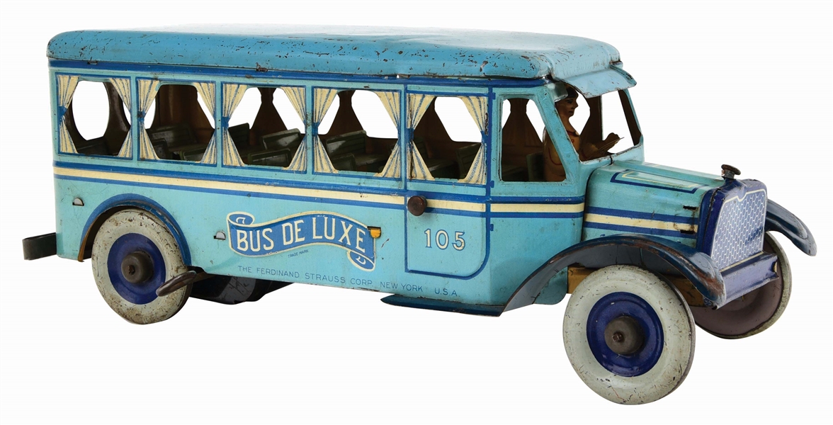 STRAUSS TIN-LITHO WIND-UP BUS DELUXE.