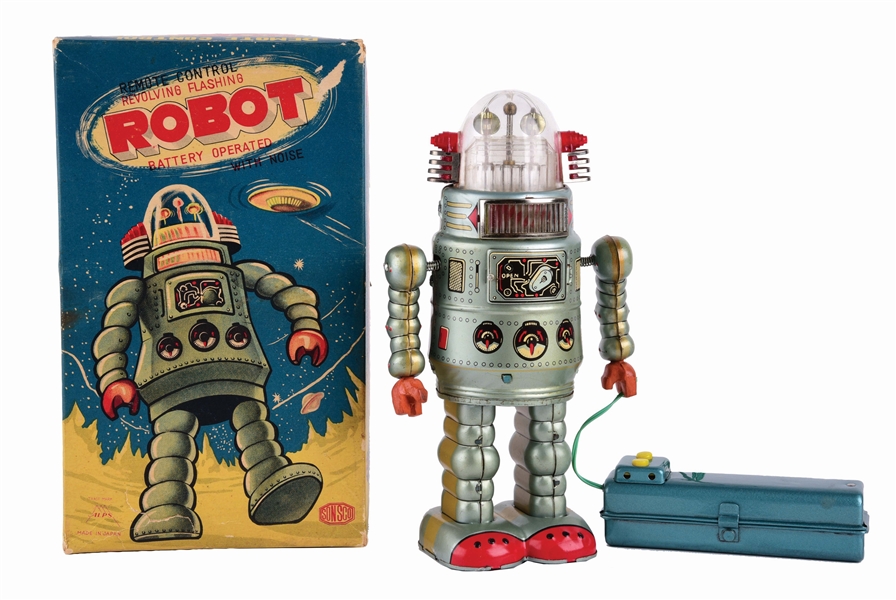 JAPANESE TIN-LITHO BATTERY-OPERATED ALPS DOOR ROBOT.