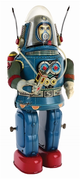 JAPANESE TIN-LITHO BATTERY OPERATED ROSCO ASTRONAUT, ORIGINAL AND VINTAGE.