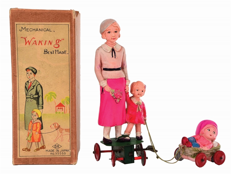 PRE-WAR JAPANESE CELLULOID FAMILY WALKING WIND-UP TOY.
