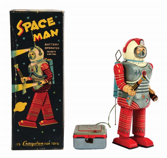 JAPANESE TIN-LITHO BATTERY OPERATED SPACE MAN ASTRONAUT WITH ORIGINAL BOX.