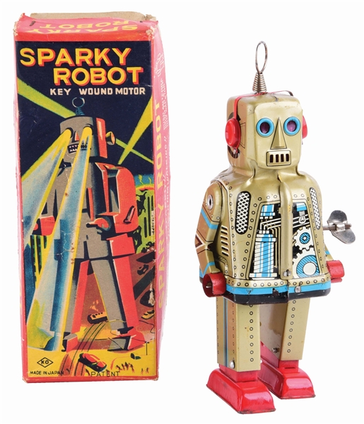 JAPANESE TIN-LITHO WIND-UP LITHOGRAPHED SPARKY ROBOT.