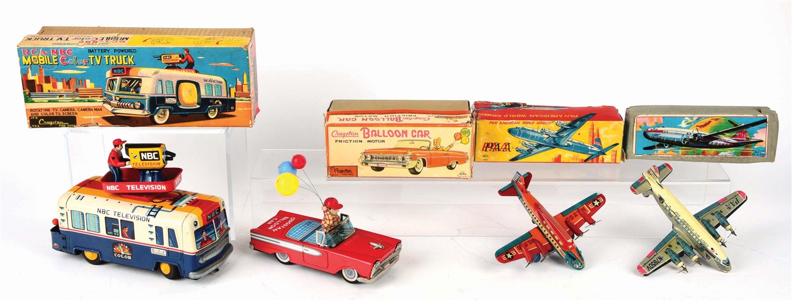 LOT OF 4: JAPANESE TIN-LITHO FRICTION AND BATTERY-OPERATED VEHICLE TOYS.