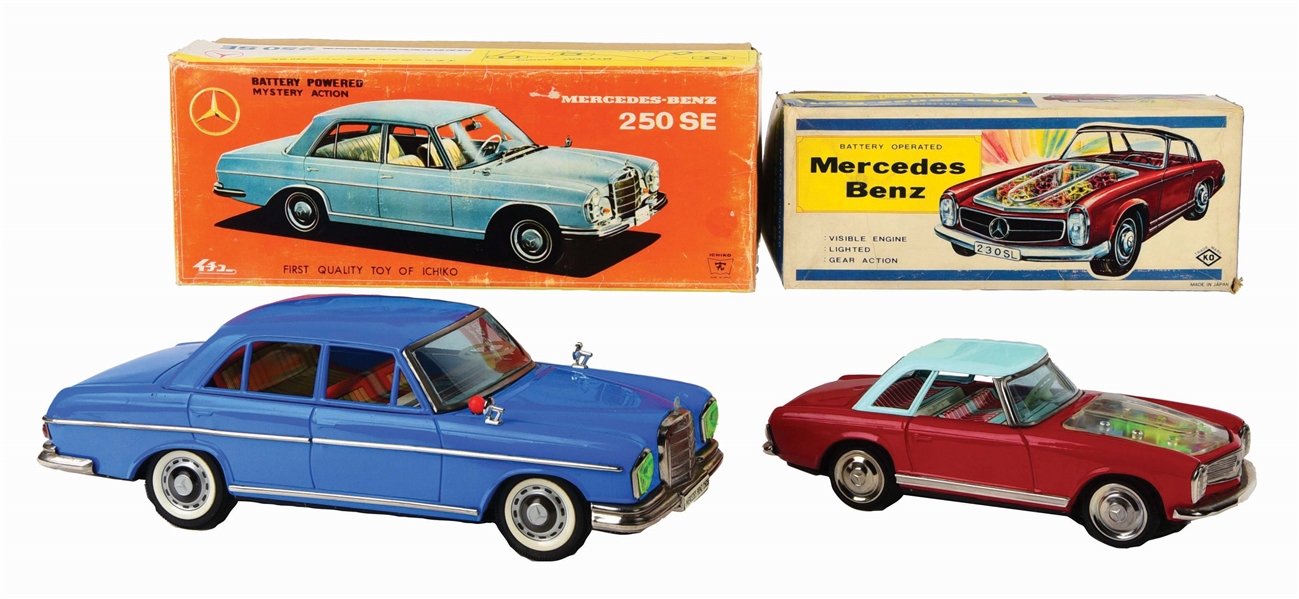 LOT OF 2: JAPANESE TIN-LITHO BATTERY-OPERATED MERCEDES BENZ AUTOS.