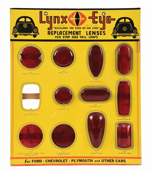 LYNX EYE REPLACEMENT AUTOMOTIVE LENSES STORE DISPLAY. 