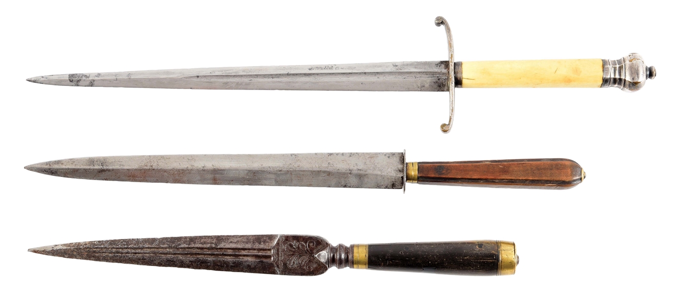 LOT OF 3: 18TH CENTURY DIRKS OR DAGGERS.