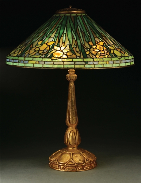 SIGNED TIFFANY STUDIOS DAFFODIL TABLE LAMP #1497.