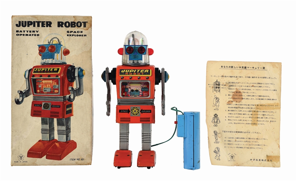 VERY RARE JAPANESE TIN-LTIHO REMOTE-CONTROLLED BATTERY-OPERATED JUPITER ROBOT.