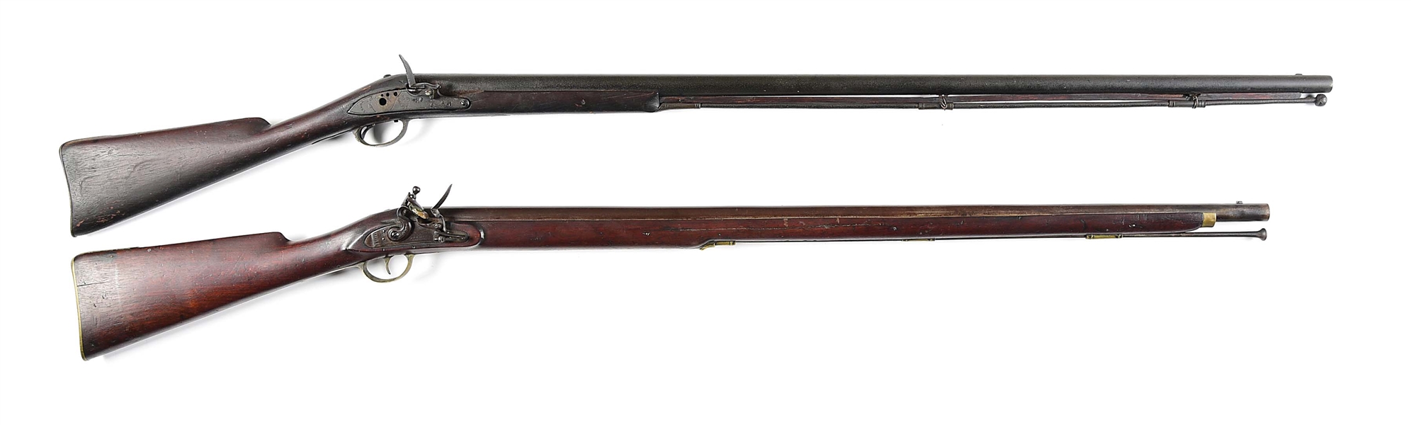 (A) LOT OF 2: ASHMORE WARRANTED FLINTLOCK RIFLE TOGETHER WITH A TOWER FLINTLOCK, TOWER MISSING PARTS.