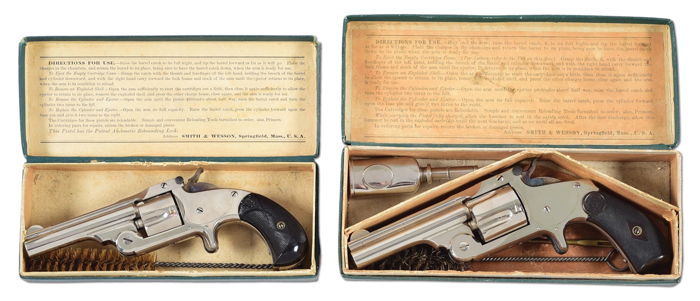 (A) LOT OF TWO: OUTSTANDING PAIR OF 32 & 38 SMITH & WESSON SINGLE ACTION REVOLVERS IN ORIGINAL BOXES.