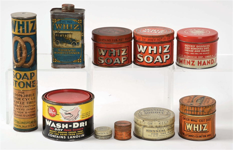 LOT OF TEN: WHIZ HAND & AUTOMOTIVE SOAP CANS.