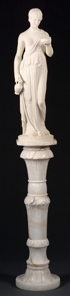 LARGE CAST MARBLE STATUE OF WOMAN WITH BOWL & PITCHER.
