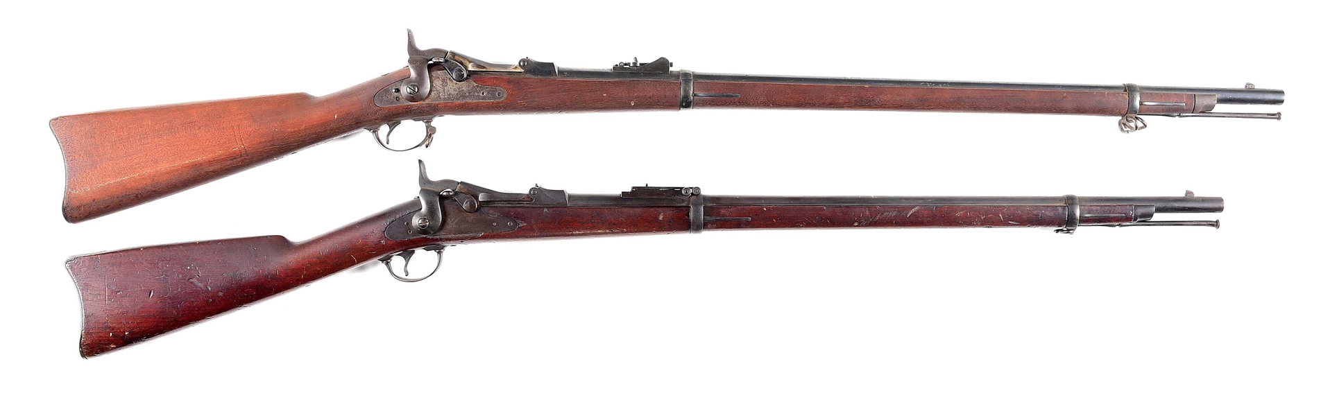 (A) LOT OF 2: SPRINGFIELD 1884 AND 1879 CADET TRAPDOOR SINGLE SHOT RIFLES.