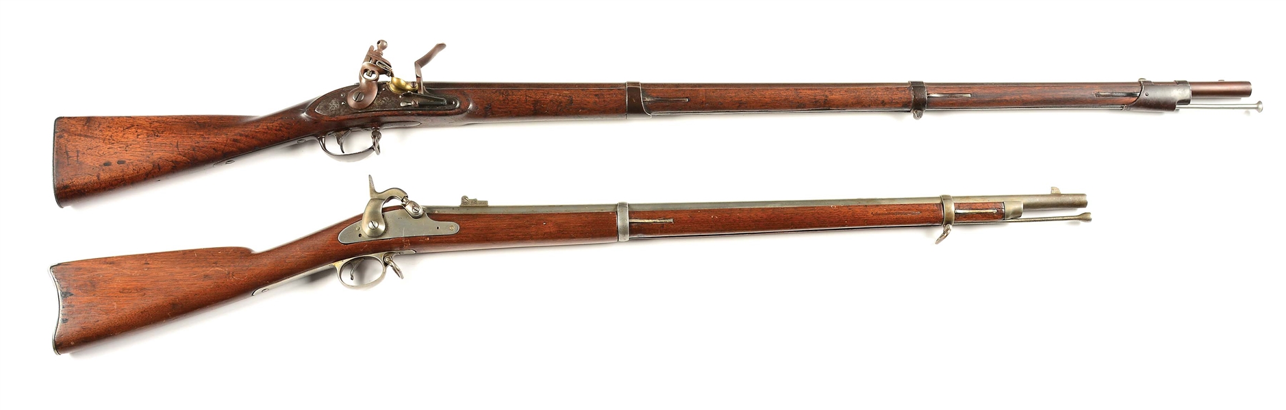 (A) LOT OF 2: SPRINGFIELD FLINTLOCK AND PERCUSSION RIFLES.