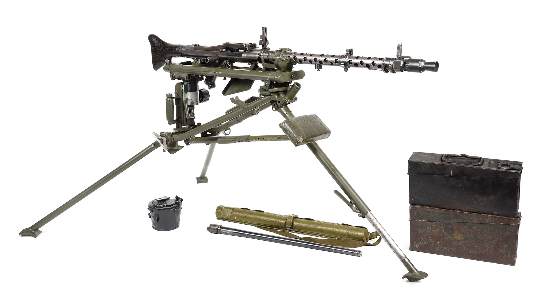 (N) SCARCE EARLY 1938 BERLIN SUHLER-WAFFEN MG-34 MACHINE GUN WITH LAFETTE TRIPOD AND ACCESSORIES (PRE-86 DEALER SAMPLE).