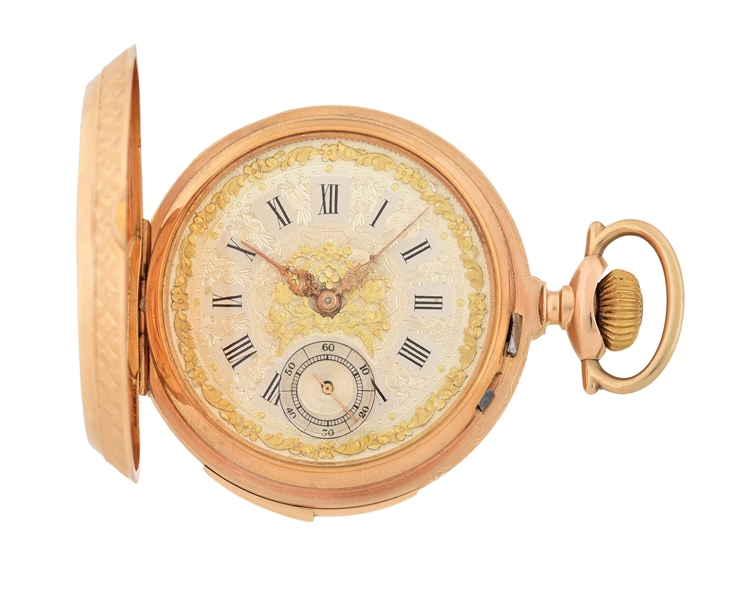 18K YELLOW GOLD MONTANDON SWISS MINUTE REPEATING H/C POCKET WATCH