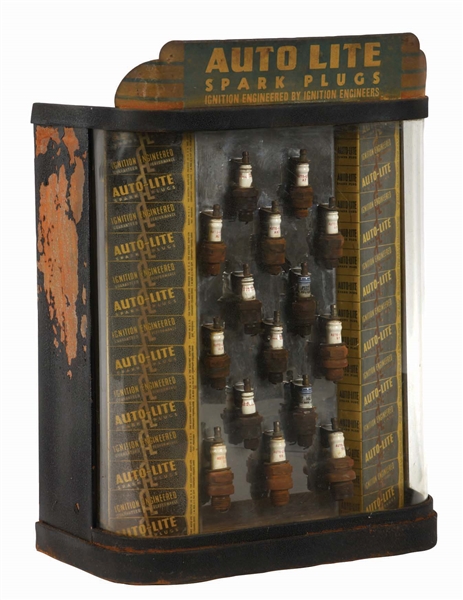 AUTO LITE SPARK PLUGS COUNTERTOP STORE DISPLAY GLASS FACE CABINET. 